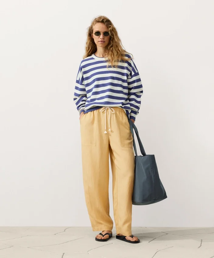 Pantalones rectos de mezcla de lyocell y 24 % de lino Pantalones rectos de mezcla de lyocell y 24 % de lino