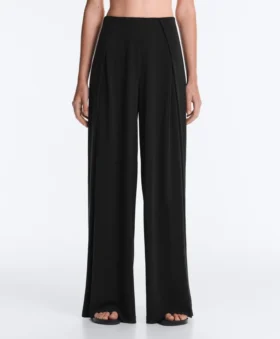 Pantalones rectos de mezcla de modal con pliegue lateral