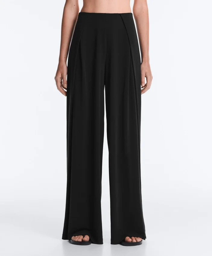 Pantalones rectos de mezcla de modal con pliegue lateral Pantalones rectos de mezcla de modal con pliegue lateral