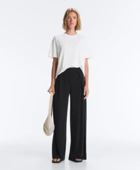 Pantalones rectos de mezcla de modal con pliegue lateral