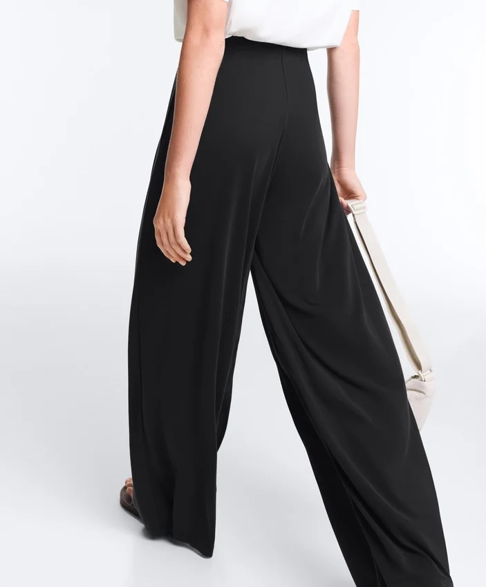 Pantalones rectos de mezcla de modal con pliegue lateral Pantalones rectos de mezcla de modal con pliegue lateral