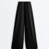 Pantalones rectos de mezcla de modal con pliegue lateral Pantalones rectos de mezcla de modal con pliegue lateral