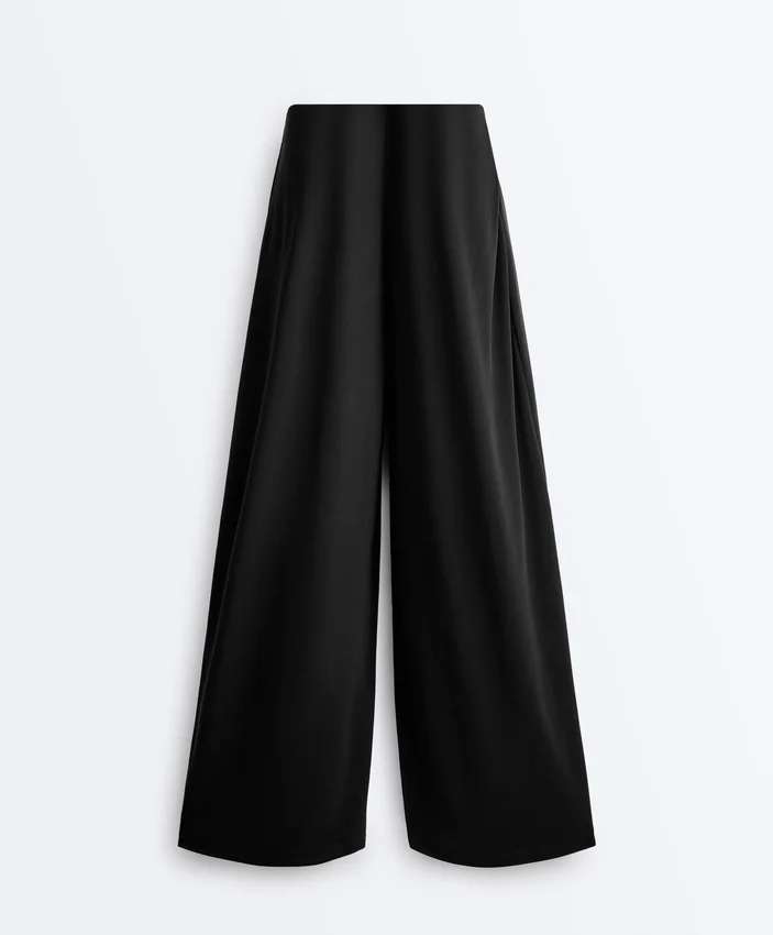 Pantalones rectos de mezcla de modal con pliegue lateral Pantalones rectos de mezcla de modal con pliegue lateral