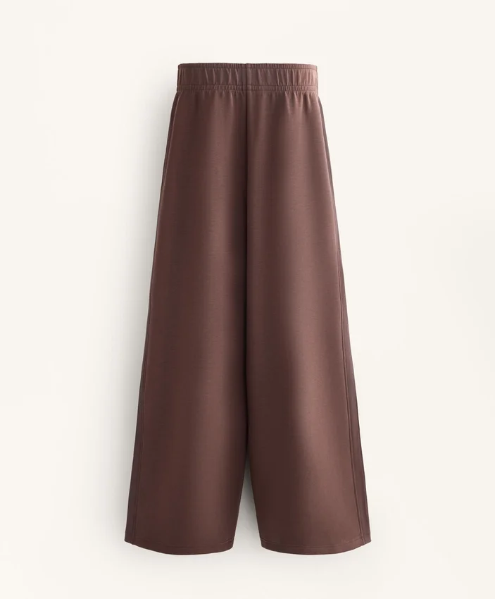 Pantalones rectos de pierna ancha con modal cepillado Pantalones rectos de pierna ancha con modal cepillado