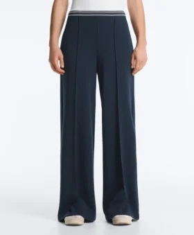 Pantalones rectos de piqué con ribetes de algodón y contraste