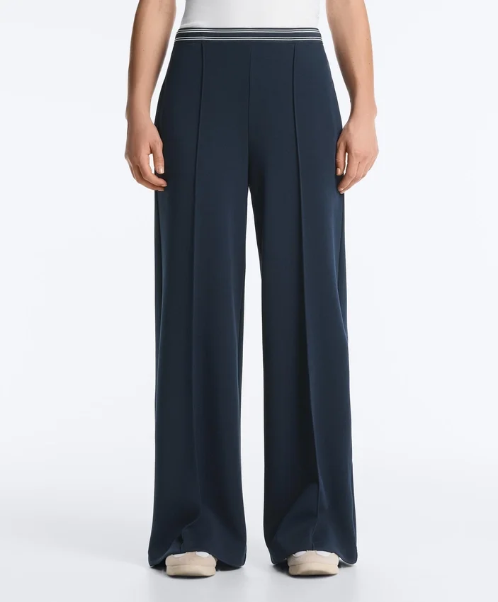 Pantalones rectos de piqué con ribetes de algodón y contraste Pantalones rectos de piqué con ribetes de algodón y contraste