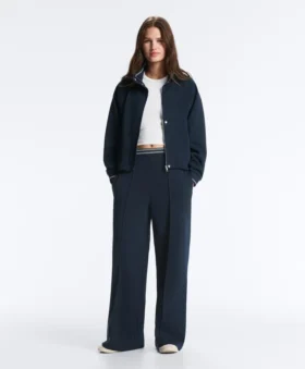 Pantalones rectos de piqué con ribetes de algodón y contraste
