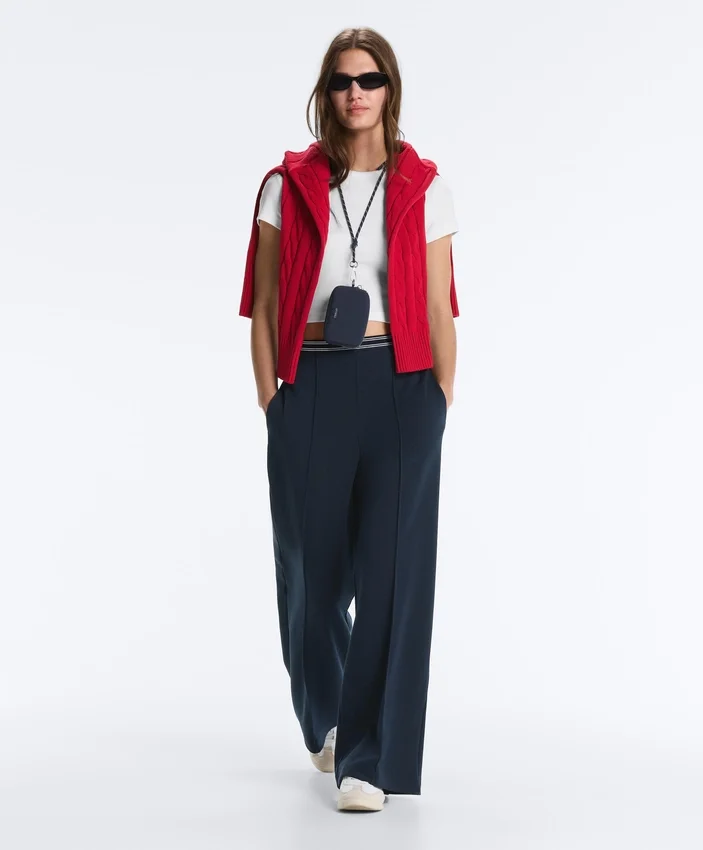 Pantalones rectos de piqué con ribetes de algodón y contraste Pantalones rectos de piqué con ribetes de algodón y contraste