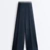 Pantalones rectos de piqué con ribetes de algodón y contraste Pantalones rectos de piqué con ribetes de algodón y contraste