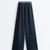 Pantalones rectos de piqué con ribetes de algodón y contraste Pantalones rectos de piqué con ribetes de algodón y contraste