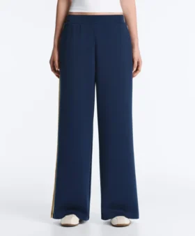 Pantalones rectos de sarga con cinta lateral