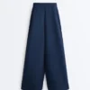 Pantalones rectos de sarga con cinta lateral