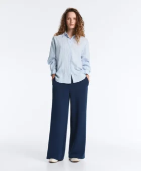 Pantalones rectos de sarga con cinta lateral
