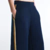 Pantalones rectos de sarga con cinta lateral