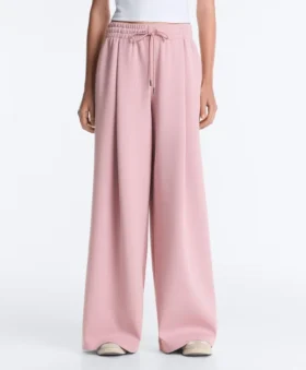 Pantalones rectos plisados de piqué de algodón Pantalones rectos plisados de piqué de algodón