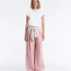 Pantalones rectos plisados de piqué de algodón