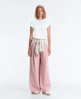 Pantalones rectos plisados de piqué de algodón Pantalones rectos plisados de piqué de algodón