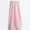 Pantalones rectos plisados de piqué de algodón