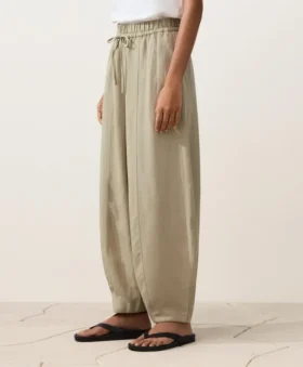 Pantalones tipo globo de mezcla de lyocell y 24 % de lino con costuras