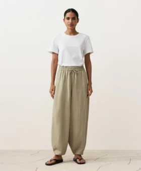 Pantalones tipo globo de mezcla de lyocell y 24 % de lino con costuras