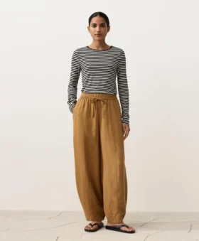 Pantalones tipo globo de mezcla de lyocell y 24 % de lino con costuras