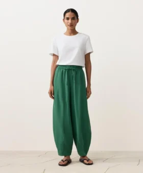 Pantalones tipo globo de mezcla de lyocell y 24 % de lino con costuras