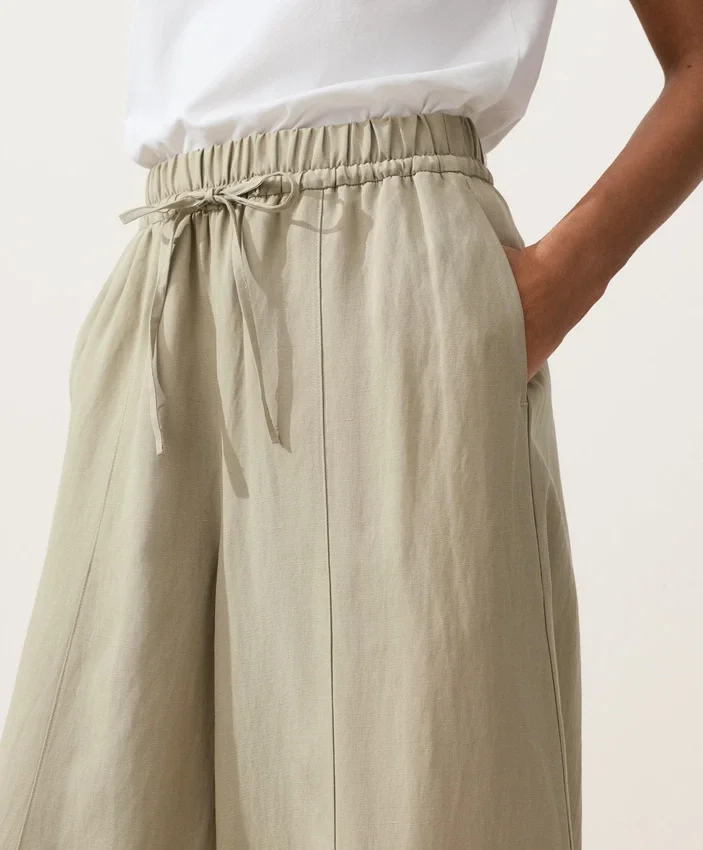 Pantalones tipo globo de mezcla de lyocell y 24 % de lino con costuras Pantalones tipo globo de mezcla de lyocell y 24 % de lino con costuras