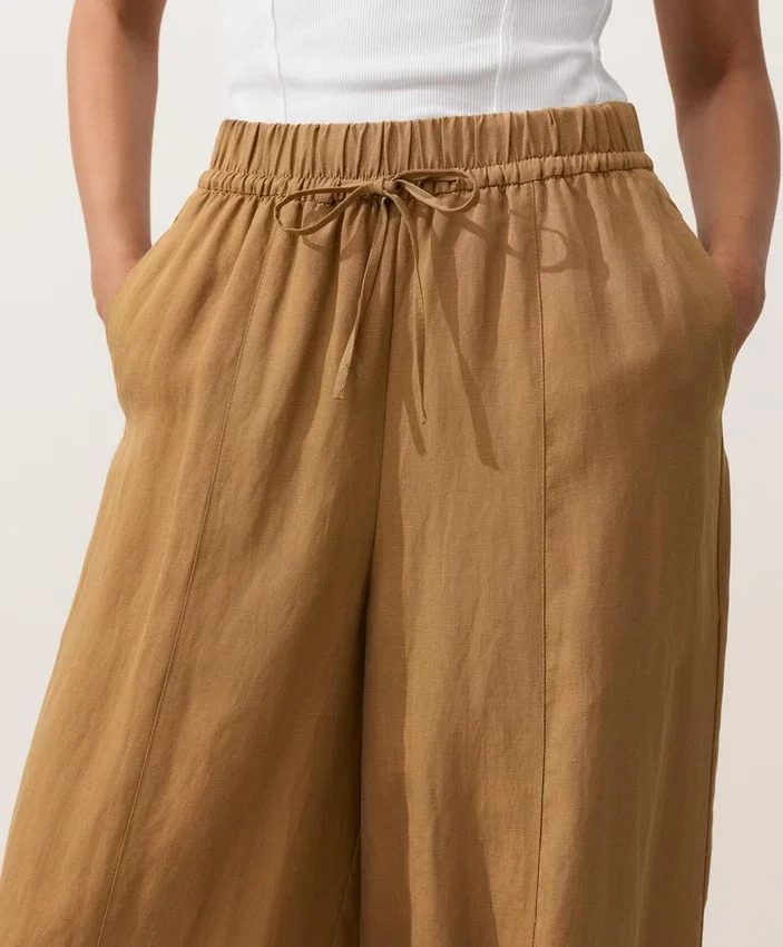 Pantalones tipo globo de mezcla de lyocell y 24 % de lino con costuras Pantalones tipo globo de mezcla de lyocell y 24 % de lino con costuras