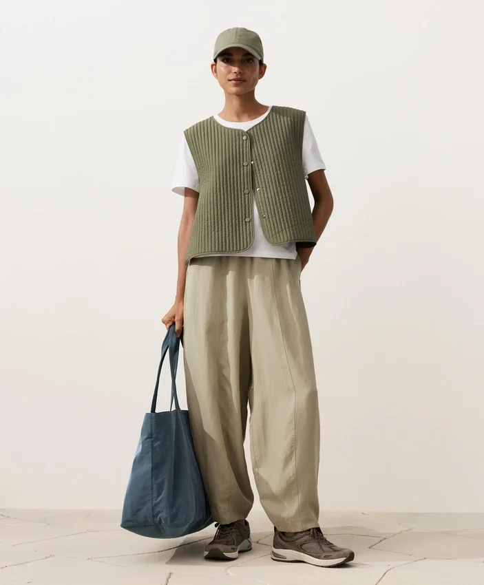 Pantalones tipo globo de mezcla de lyocell y 24 % de lino con costuras Pantalones tipo globo de mezcla de lyocell y 24 % de lino con costuras
