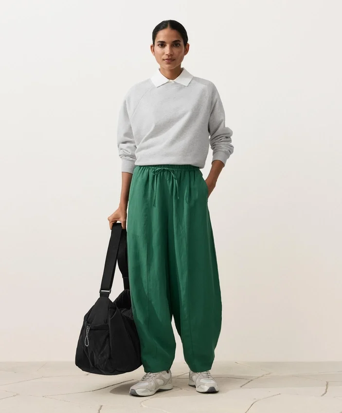Pantalones tipo globo de mezcla de lyocell y 24 % de lino con costuras Pantalones tipo globo de mezcla de lyocell y 24 % de lino con costuras