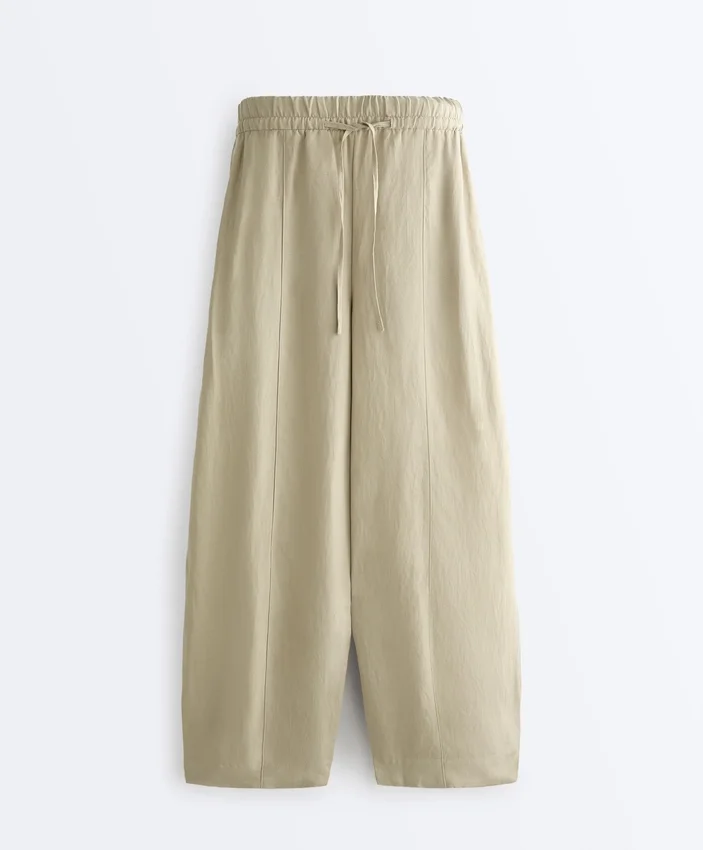 Pantalones tipo globo de mezcla de lyocell y 24 % de lino con costuras Pantalones tipo globo de mezcla de lyocell y 24 % de lino con costuras