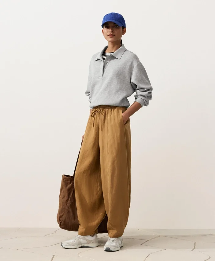 Pantalones tipo globo de mezcla de lyocell y 24 % de lino con costuras Pantalones tipo globo de mezcla de lyocell y 24 % de lino con costuras