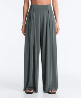 Pantalones vaporosos con cintura plisada de mezcla de modal
