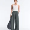Pantalones vaporosos con cintura plisada de mezcla de modal