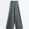 Pantalones vaporosos con cintura plisada de mezcla de modal