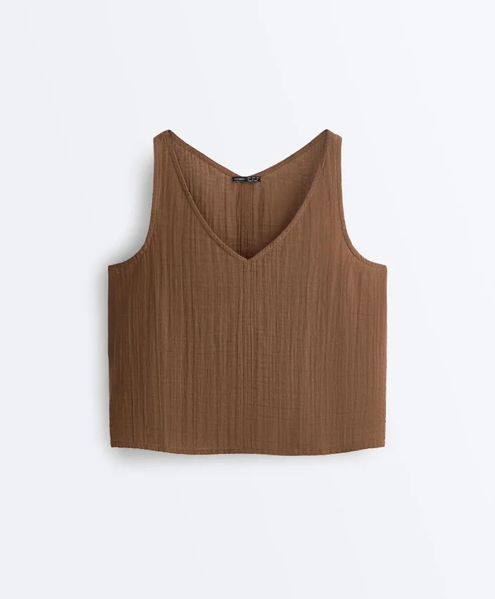 Partes de arriba con cuello en V 100 % algodón Partes de arriba con cuello en V 100 % algodón