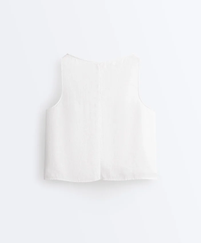 Partes de arriba con cuello en V 100 % lino Partes de arriba con cuello en V 100 % lino