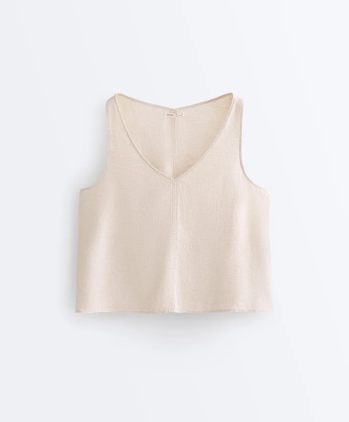 Partes de arriba con cuello en V 100 % lino Partes de arriba con cuello en V 100 % lino