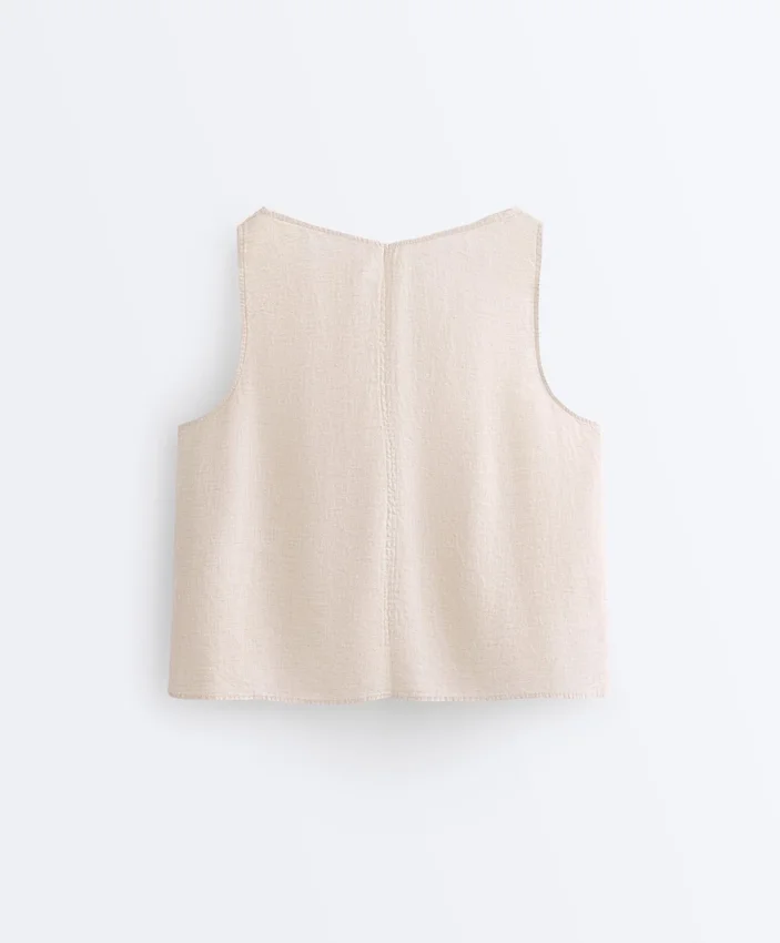 Partes de arriba con cuello en V 100 % lino Partes de arriba con cuello en V 100 % lino