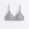 Partes de arriba de bikini halter de jacquard con lunares Partes de arriba de bikini halter de jacquard con lunares
