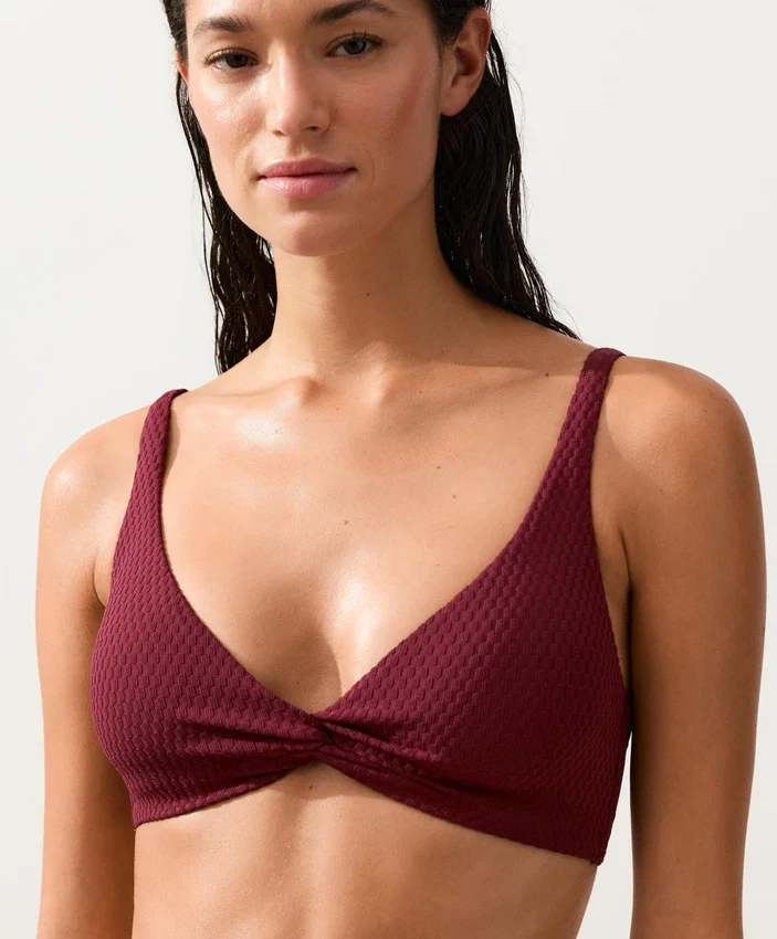 Partes de arriba de bikini halter de jacquard de cuadros mini Partes de arriba de bikini halter de jacquard de cuadros mini