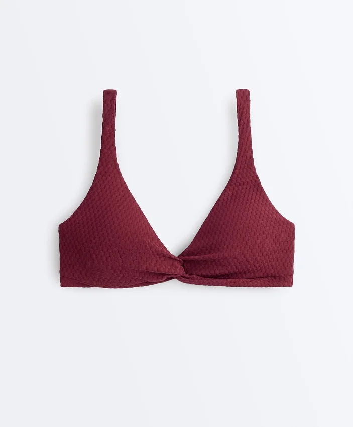 Partes de arriba de bikini halter de jacquard de cuadros mini Partes de arriba de bikini halter de jacquard de cuadros mini