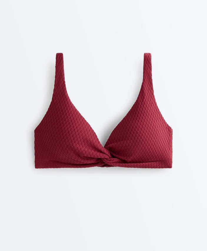 Partes de arriba de bikini halter de jacquard de cuadros mini Partes de arriba de bikini halter de jacquard de cuadros mini