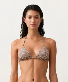 Partes de arriba de bikini triangular con estampado mini y hilo metálico