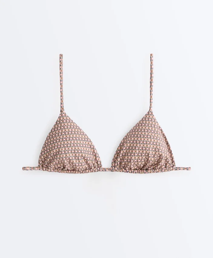 Partes de arriba de bikini triangular con estampado mini y hilo metálico Partes de arriba de bikini triangular con estampado mini y hilo metálico