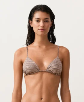 Partes de arriba de bikini triangular con estampado mini y hilo metálico