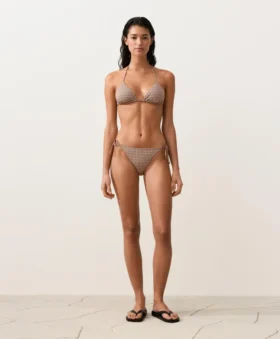 Braguitas de bikinis de cobertura media con estampado mini de hilo metálico y lazos