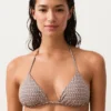 Partes de arriba de bikini triangular con estampado mini y hilo metálico Partes de arriba de bikini triangular con estampado mini y hilo metálico