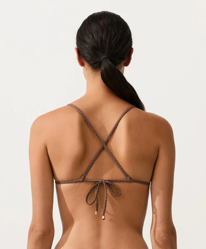 Partes de arriba de bikini triangular con lunares mini Partes de arriba de bikini triangular con lunares mini