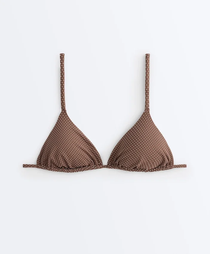 Partes de arriba de bikini triangular con lunares mini Partes de arriba de bikini triangular con lunares mini